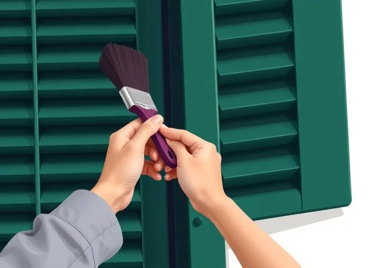Mise en peinture au pinceau de volets et d'encadrements en bois