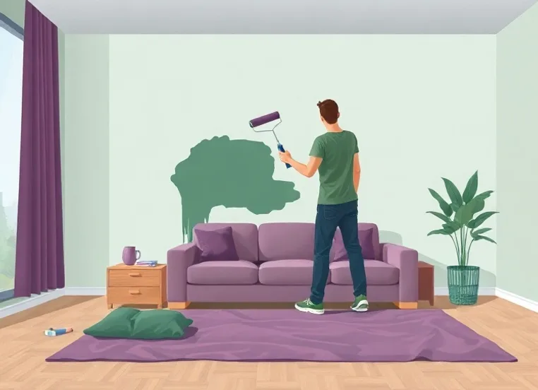 Peintre appliquant la peinture au rouleau sur un mur de salon